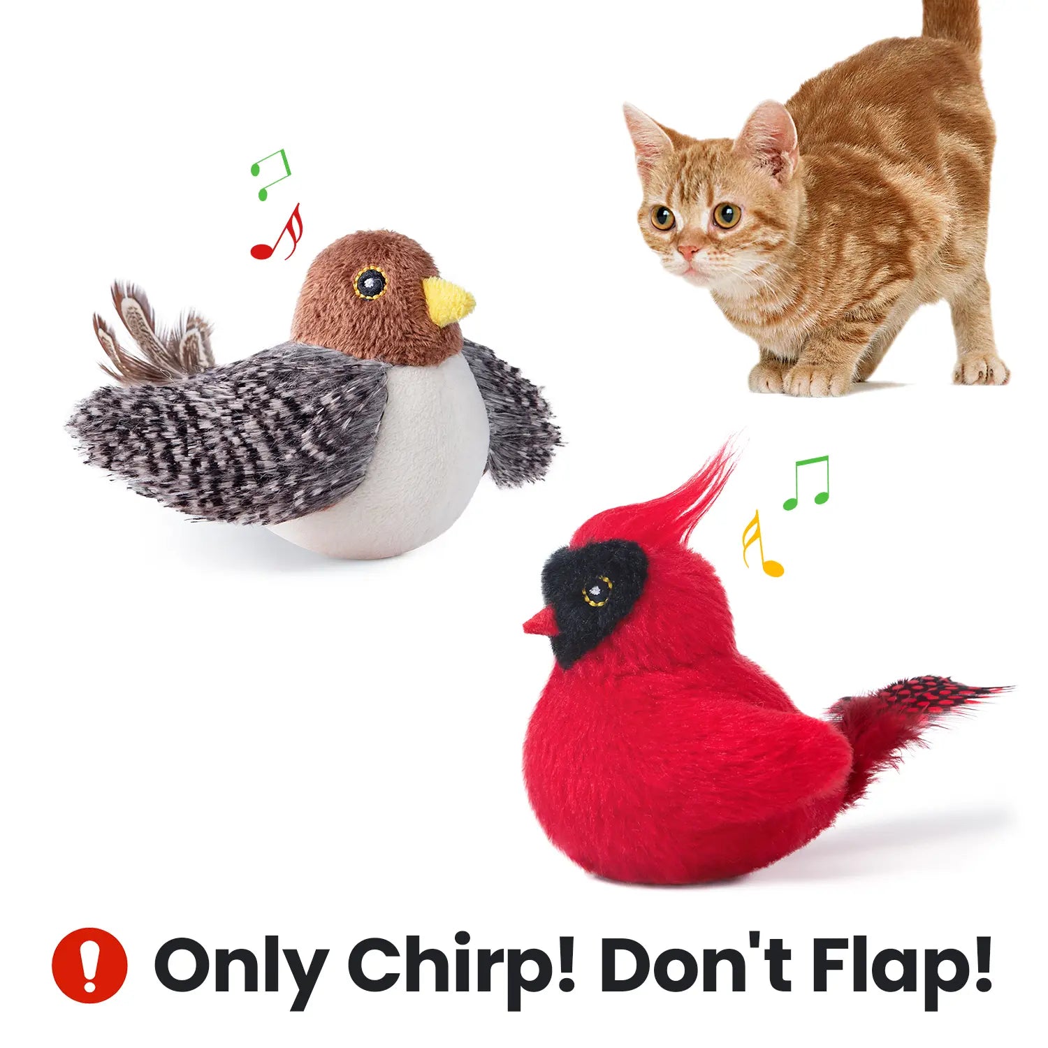 Potaroma (DON'T FLAP) 2-Pcs Chirping Bird Cat Toys with Silvervine, Interactive Cat Kicker, Lifelike Tweets, Indoor Kitty Exercise Toys #Summervibes #Petlovers
