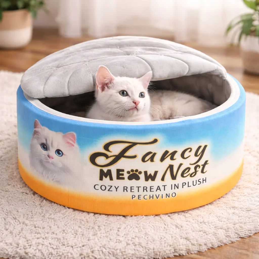 Classic Detachable Covered Cat Bed - Cozy Kitten Condo, Curlup 19.7In Space, Gradient Cotton, Memory Foam Cushioned Walls, Soft Lid, Hideaway Cave, Machine Washable, Co-Snap Compatible, for 20Lb Indoor Cats, Bedroom Use
