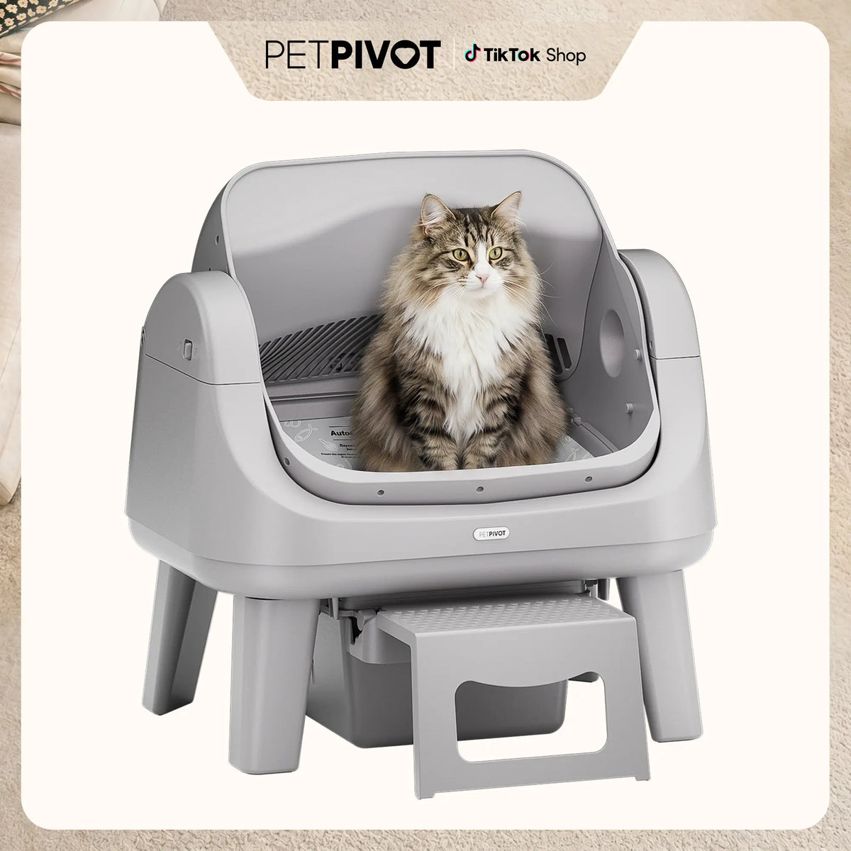 Petpivot Autoscooper 12 Lite Open-Top Automatic Self-Cleaning Cat Litter Box, Easy-Entry Front Step, Triple Safety Protection, No App Required,Sohochic