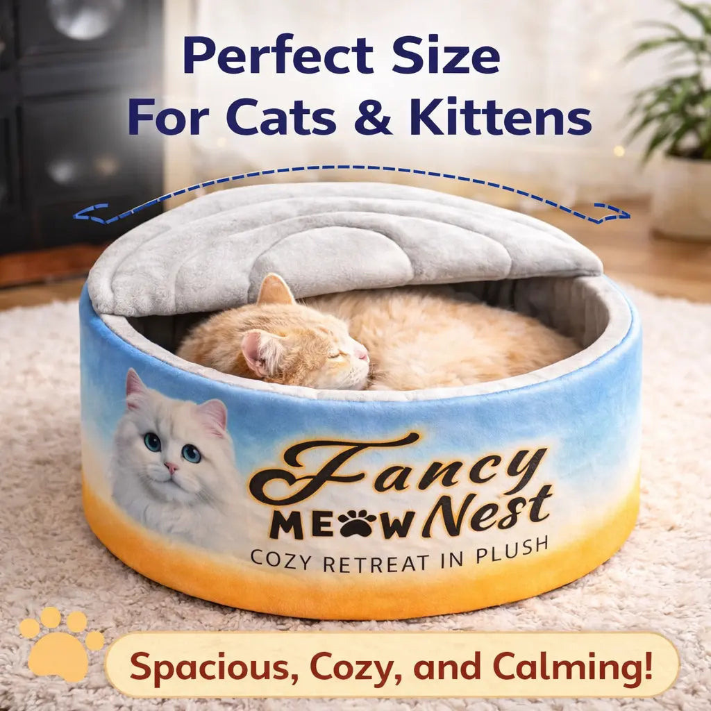 Classic Detachable Covered Cat Bed - Cozy Kitten Condo, Curlup 19.7In Space, Gradient Cotton, Memory Foam Cushioned Walls, Soft Lid, Hideaway Cave, Machine Washable, Co-Snap Compatible, for 20Lb Indoor Cats, Bedroom Use