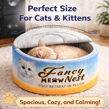 Classic Detachable Covered Cat Bed - Cozy Kitten Condo, Curlup 19.7In Space, Gradient Cotton, Memory Foam Cushioned Walls, Soft Lid, Hideaway Cave, Machine Washable, Co-Snap Compatible, for 20Lb Indoor Cats, Bedroom Use