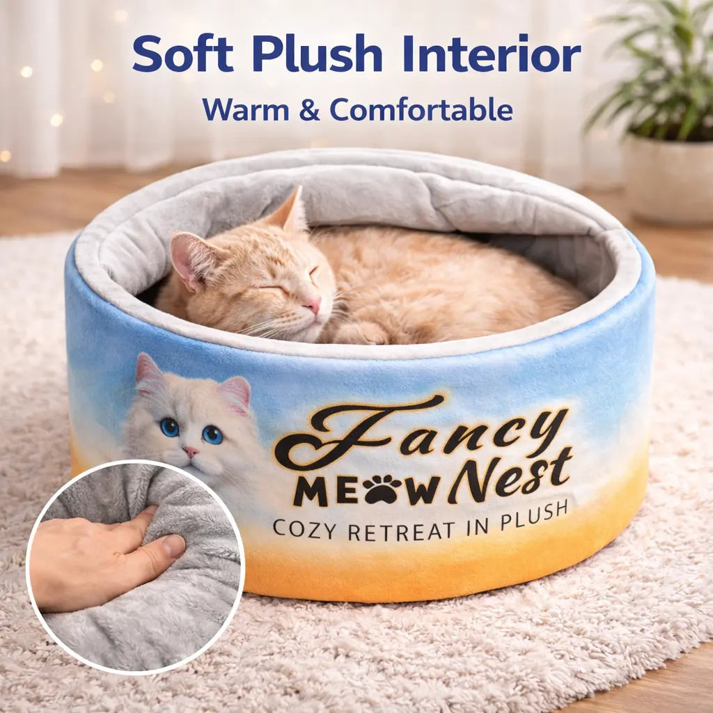 Classic Detachable Covered Cat Bed - Cozy Kitten Condo, Curlup 19.7In Space, Gradient Cotton, Memory Foam Cushioned Walls, Soft Lid, Hideaway Cave, Machine Washable, Co-Snap Compatible, for 20Lb Indoor Cats, Bedroom Use