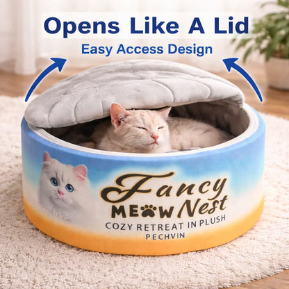 Classic Detachable Covered Cat Bed - Cozy Kitten Condo, Curlup 19.7In Space, Gradient Cotton, Memory Foam Cushioned Walls, Soft Lid, Hideaway Cave, Machine Washable, Co-Snap Compatible, for 20Lb Indoor Cats, Bedroom Use