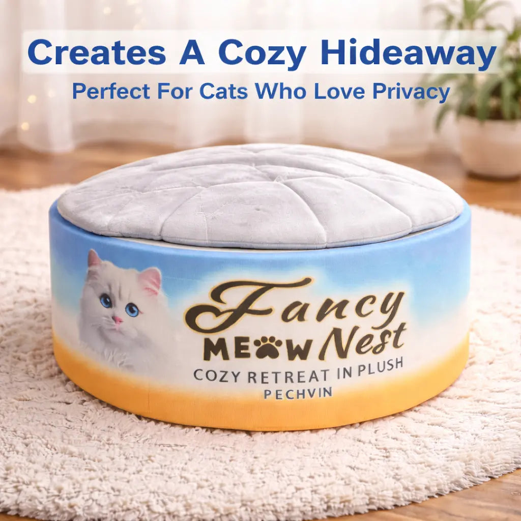 Classic Detachable Covered Cat Bed - Cozy Kitten Condo, Curlup 19.7In Space, Gradient Cotton, Memory Foam Cushioned Walls, Soft Lid, Hideaway Cave, Machine Washable, Co-Snap Compatible, for 20Lb Indoor Cats, Bedroom Use